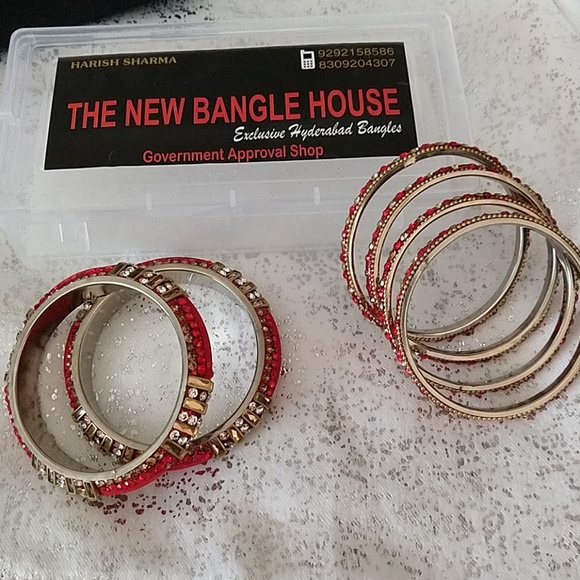 Hyderabad India Red Gold Glass Bangles 6pc - Picture 8 of 11